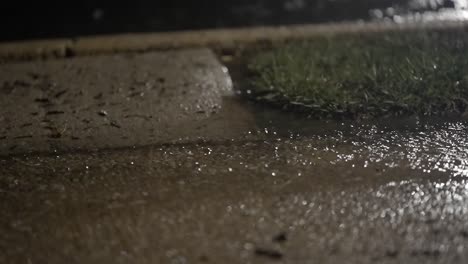 urban streetside: dirty rain puddle on concrete pavement