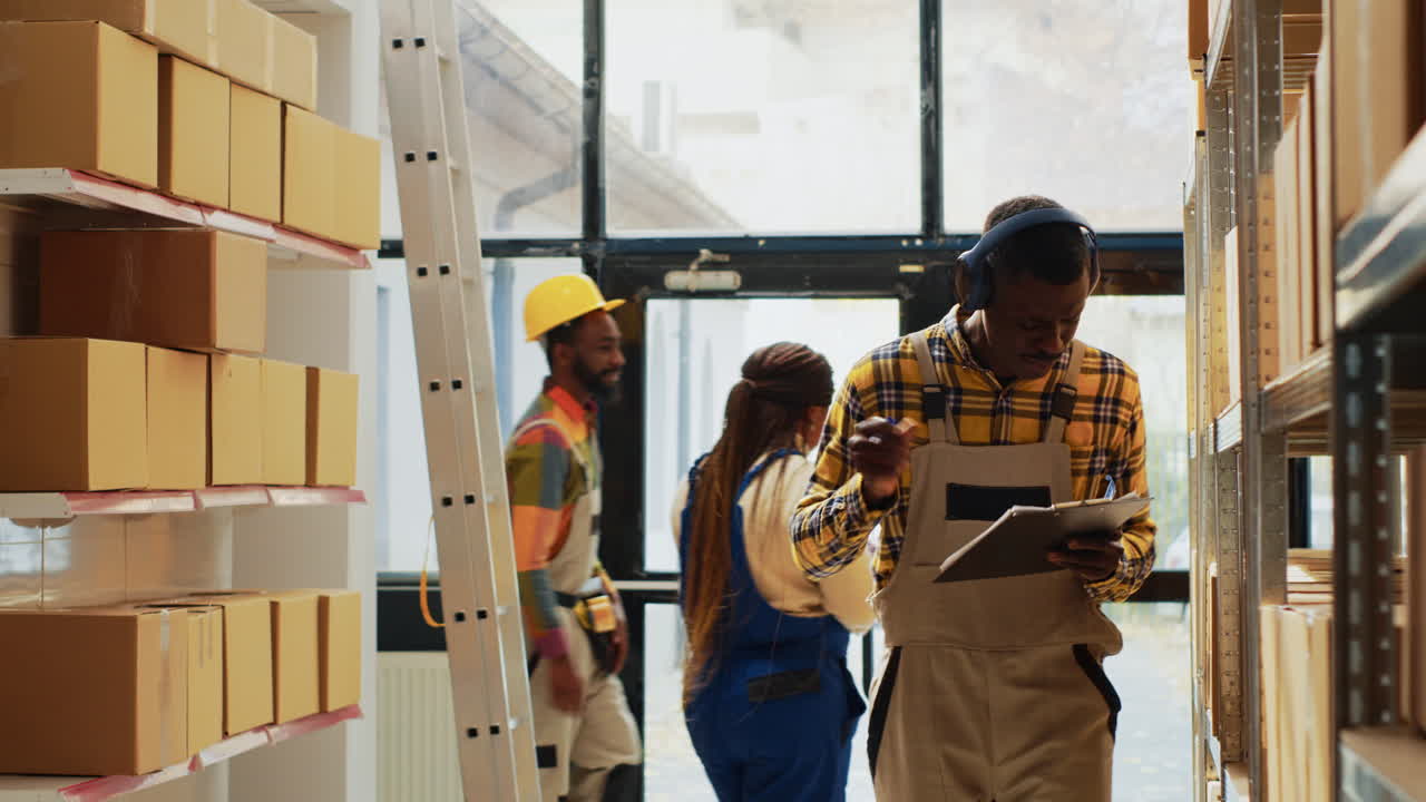 trabajadores del almacén comprobando el inventario