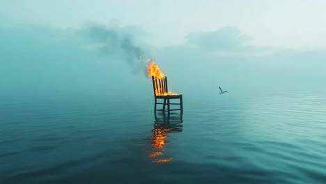burning chair in water