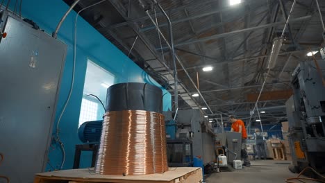 copper wire coil in a manufacturing facility