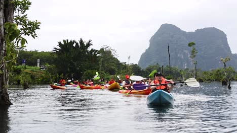 group kayaking through scenic krabi waterway