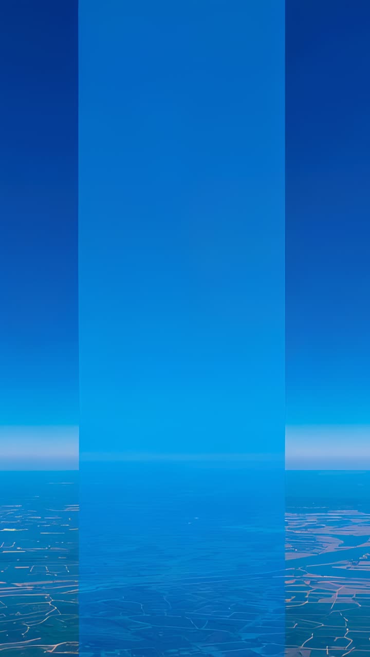 Vertical video: Forming black mullions revealing tall window pane showing fields and river from sky