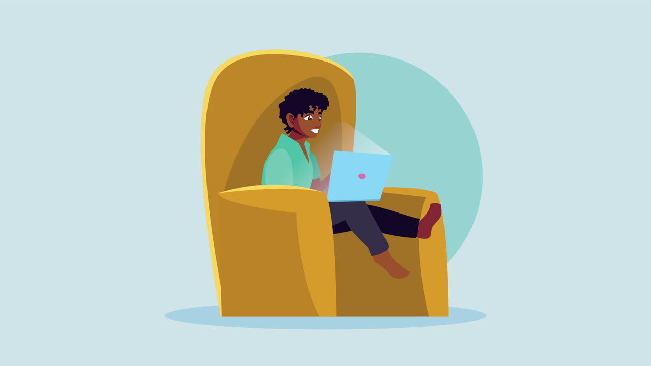 man using laptop work at home campaign animation