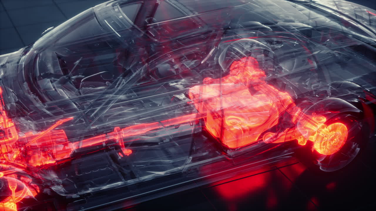 transparent car with engine in laboratory