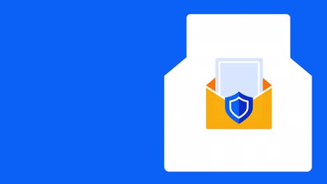 video en 4k de un sobre de dibujos animados con sello de seguridad en fondo azul.