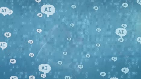 animation of ai text in brains over binary codes against running rugby player in background