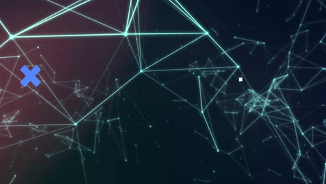 animación de cruces azules sobre el procesamiento de datos en el cielo, red de conexiones y cerebro en negro