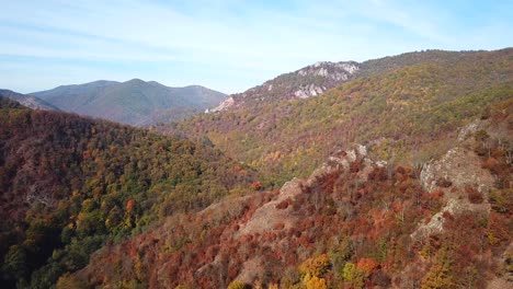 Toma-Aérea-De-Montañas-Rumanas-Cubiertas-De-árboles-De-Otoño