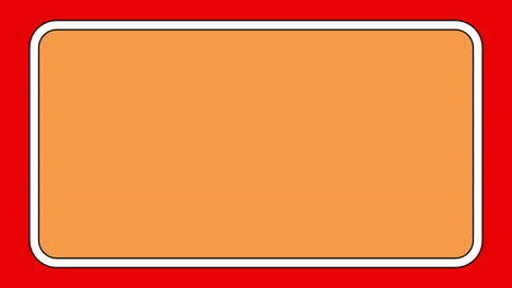 animation of boom text in explosion, on red, blue and orange wavy lines with red and white frame