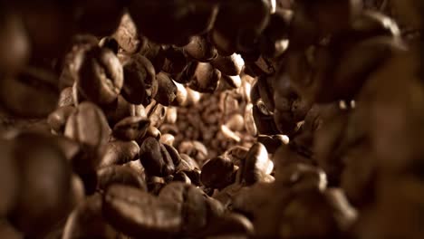 close up of seeds of coffee. fragrant coffee beans super macro close up. shot on super slow motion camera 1000 fps.
