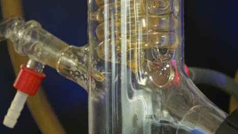 close-up of a distillation apparatus in a laboratory