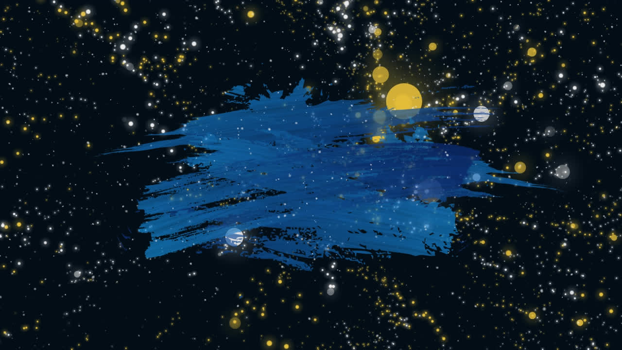 어두운 배경에 bokeh 위에 복사 공간과 함께 파란 페인트 브러쉬의 애니메이션