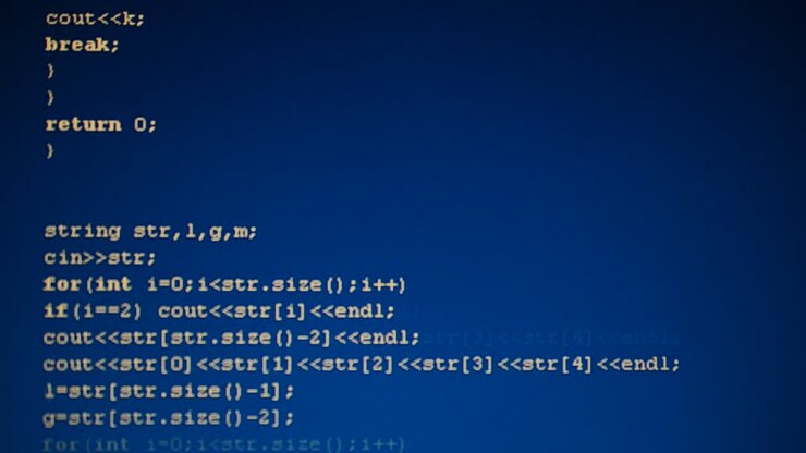 Source code on the monitor screen. Source code