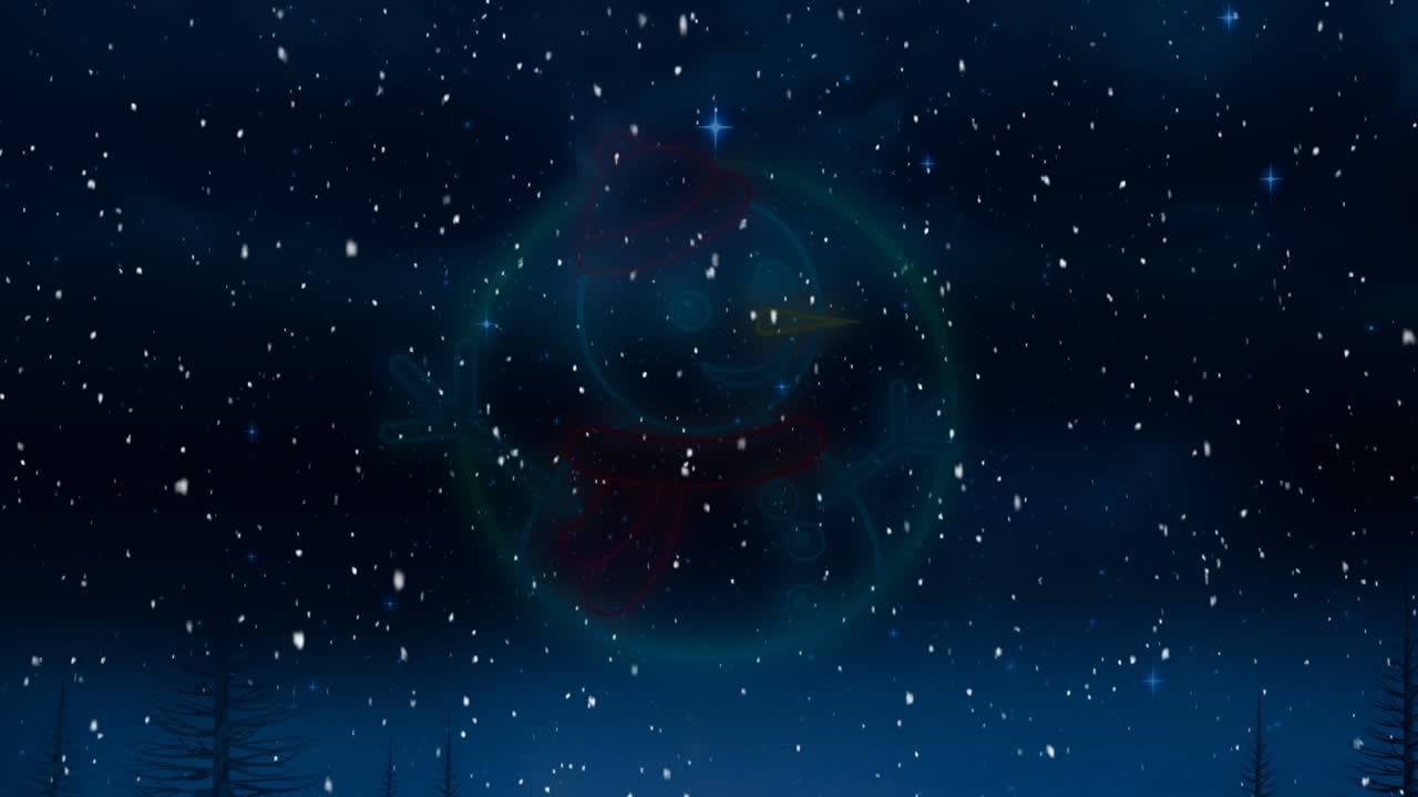 내리는 눈 위에 크리스마스 네온의 애니메이션