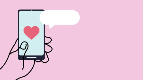 hand using smartphone with romantic application animation
