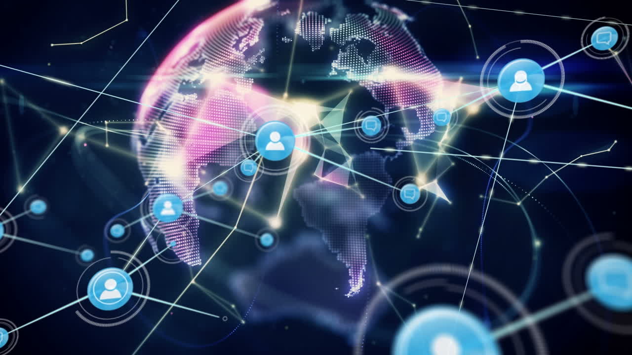 animación de la red de conexiones con personas iconos en todo el mundo con puntos brillantes