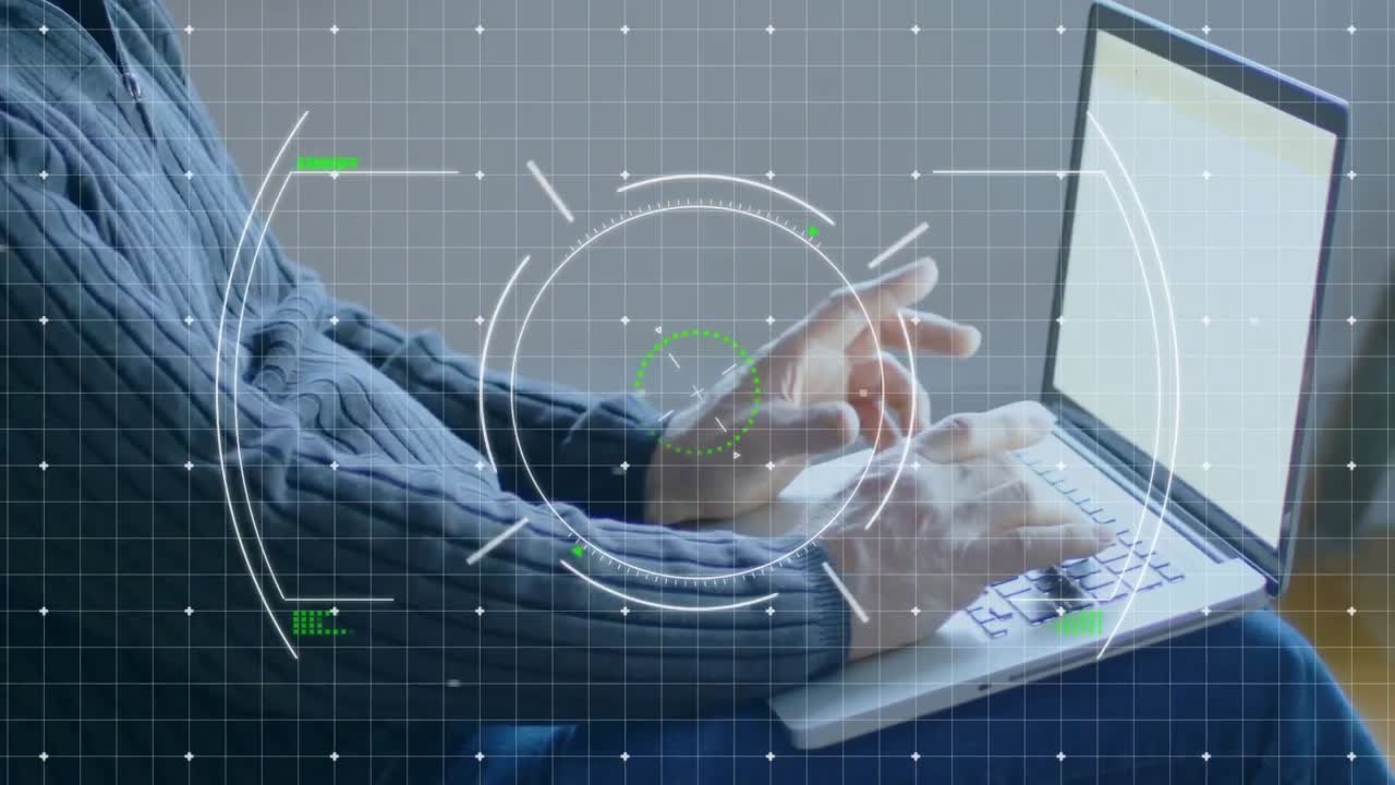 animación de círculos en movimiento sobre el hombre usando una computadora portátil