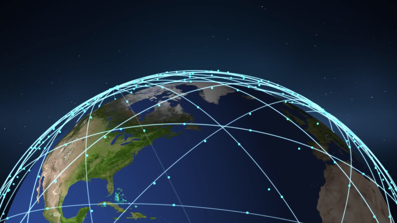 Animation depicting worldwide network connections over Earth.