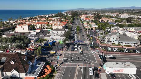 drone flying over pacific coast highway in the well-organized town of carlsbad