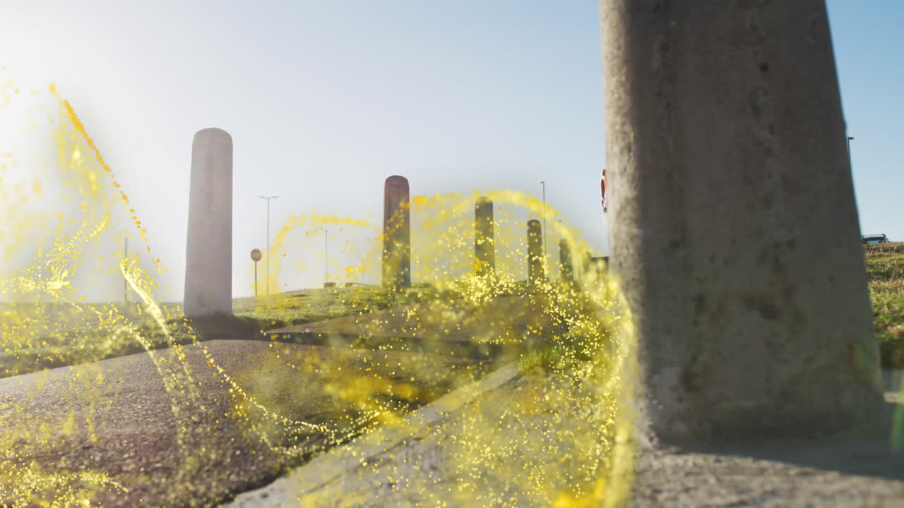 골든 디지털 파동은 거리에서 달리는 아프리카계 미국인 여성에게 맞습니다.