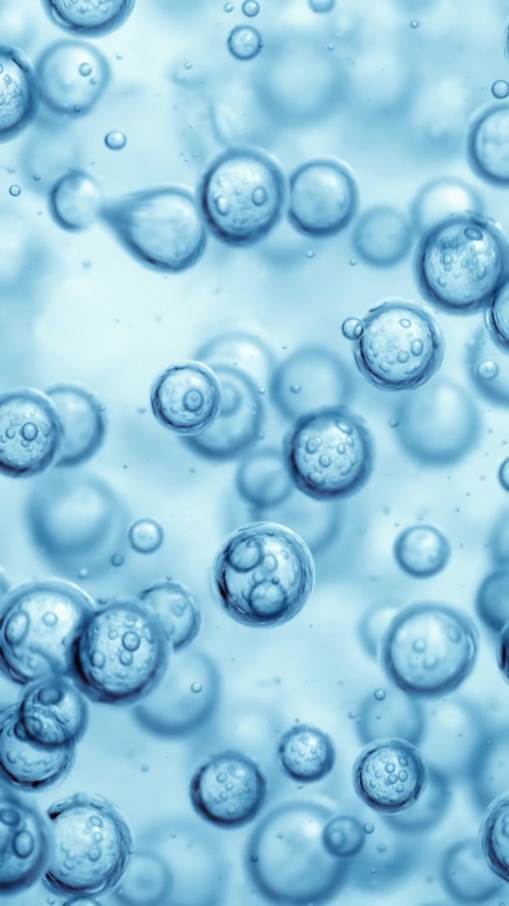 Sfondo astratto di bolle d'acqua blu con sfere d'aria galleggianti