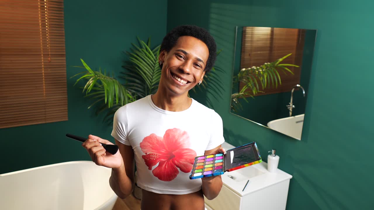 Makeup artist in bathroom