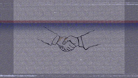 animation of lines of distortion and interference, over business people shaking hands