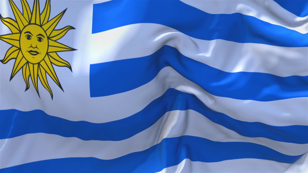 288 uruguay flag waving in wind slow motion animation 4k realistic fabric texture flag smooth