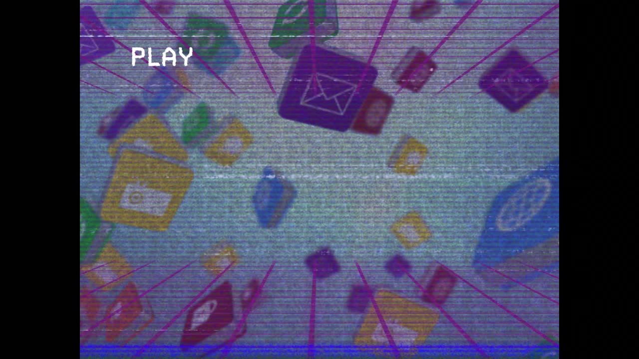 Animazione di interferenza su icone di social media su sfondo blu.