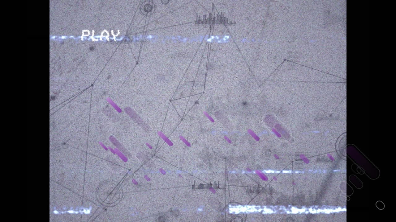 efecto de falla de vhs y rastros de luz púrpura contra la red de conexiones y procesamiento de datos