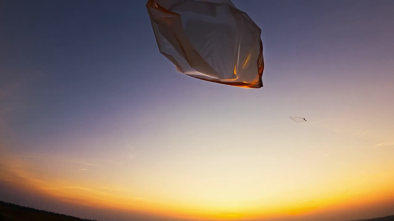해가 지면 하늘에서 날아다니는 플라스틱 가방