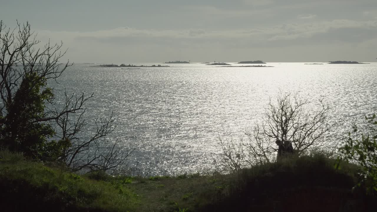 Beautiful hill standing against sparkling ocean