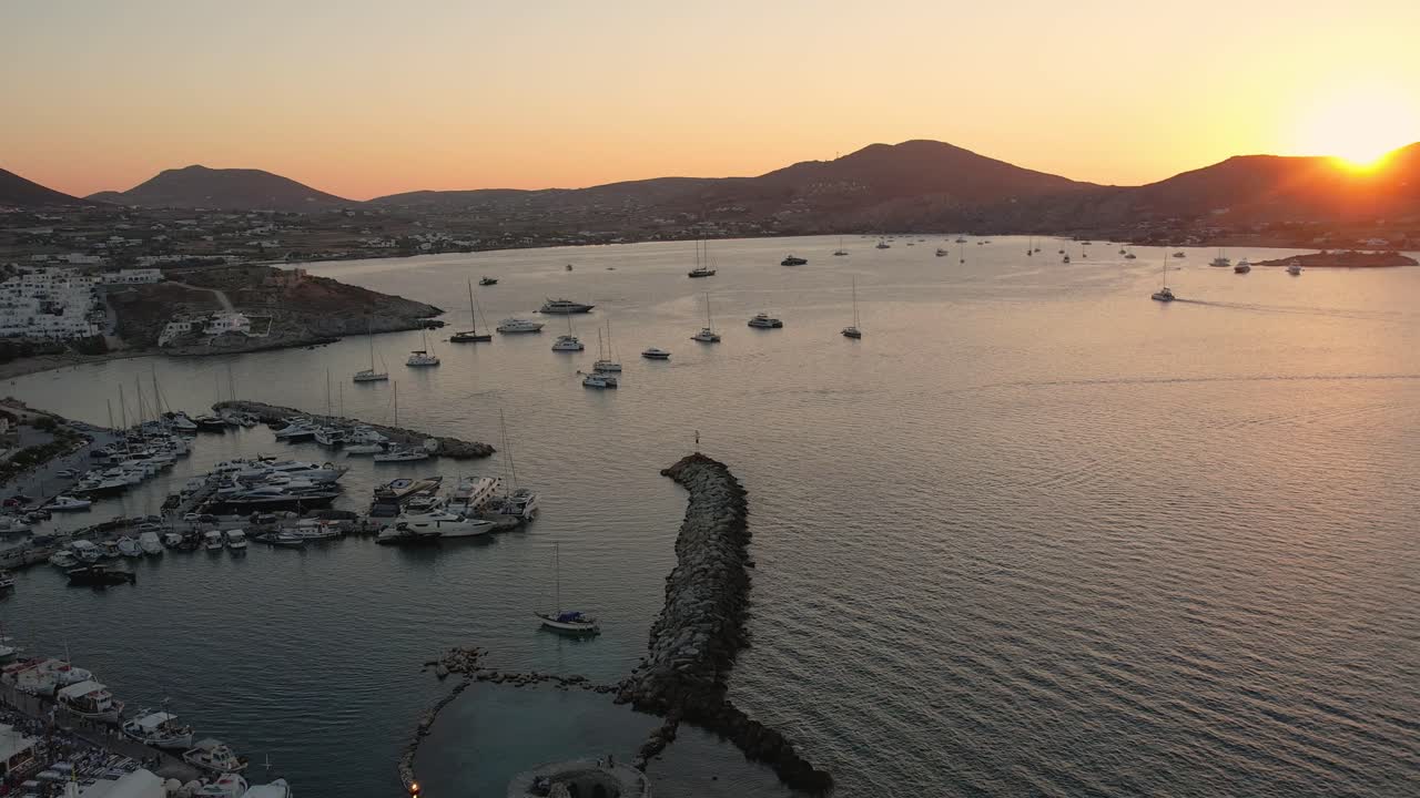 Aerial views from over the village of Naousa (Naoussa) on the Greek Island of Paros
