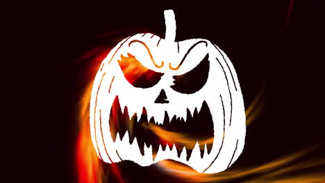 animation of pumpkin icon over red shapes