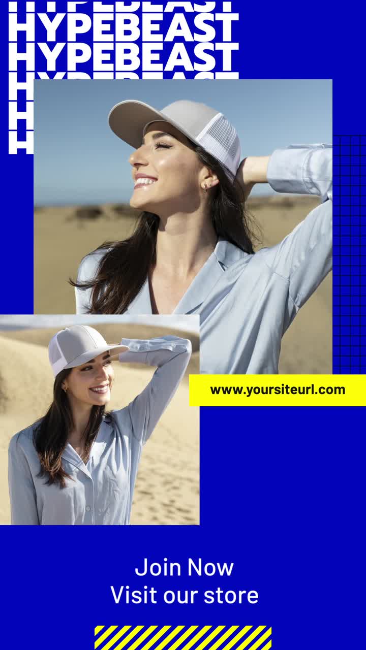 Mulher sorridente usando um boné trucker em um deserto ensolarado
