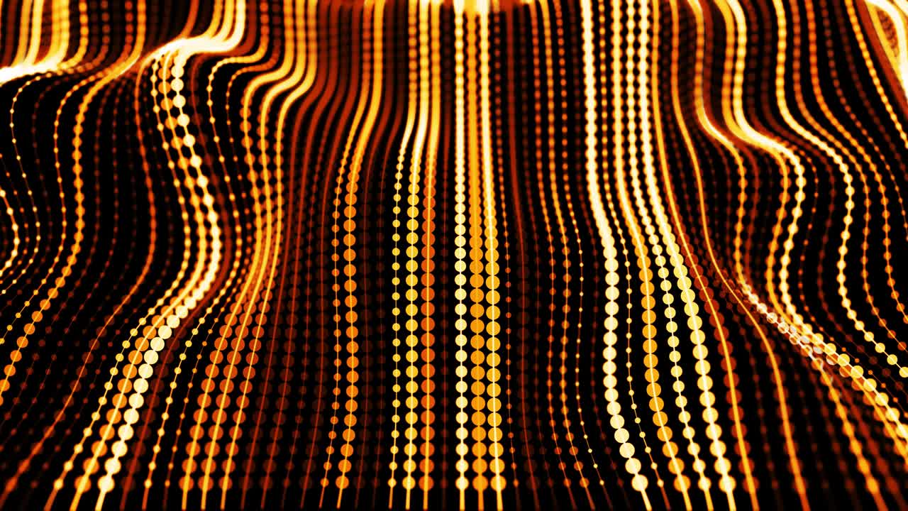 Abstract background of glow yellow lines form waving surface. Beautiful curved lines as beautiful looped creative background in 4k