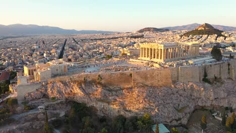 Acropolis-city-of-Athens-parthenon,-symbol-of-ancient-Greece,-Mount-Lycabettus,-Parliament-Building,-residential-buildings