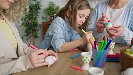 zoom in video of painting easter eggs with family