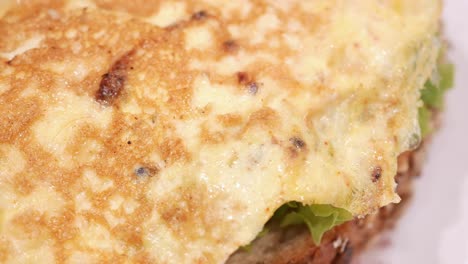 close-up of a sandwich with omelet