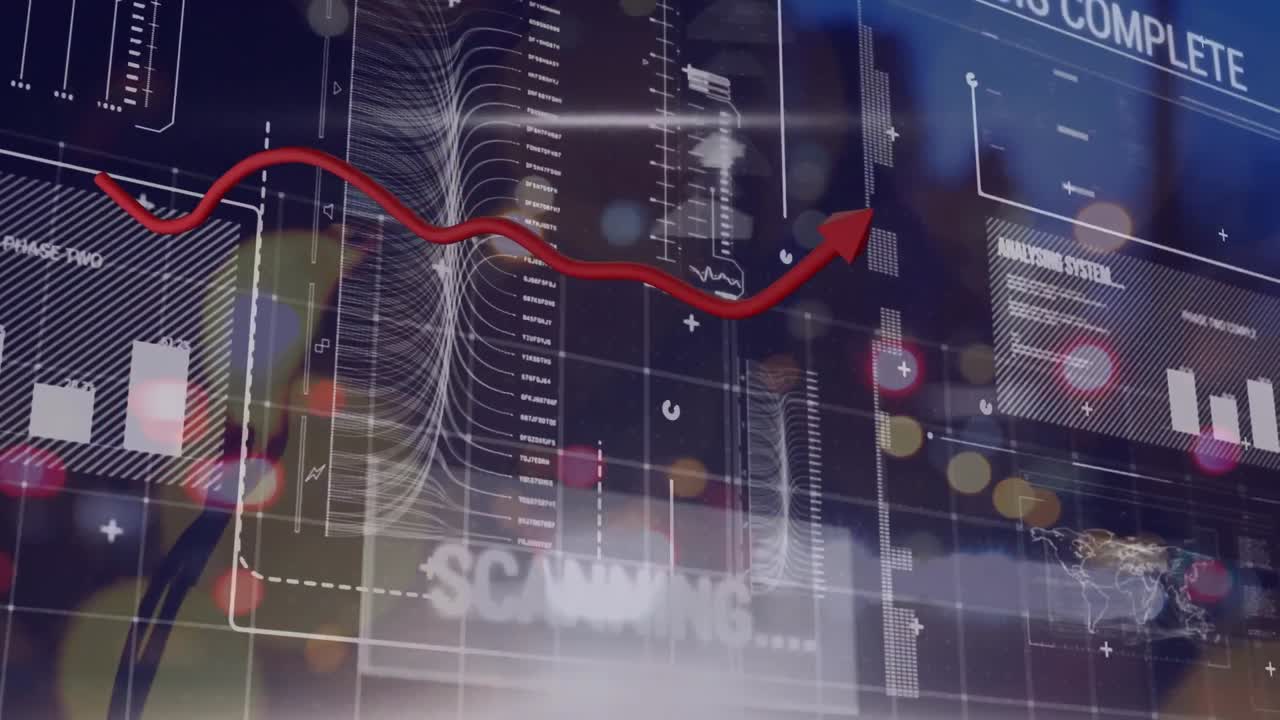 도시 풍경 위의 데이터 처리 애니메이션