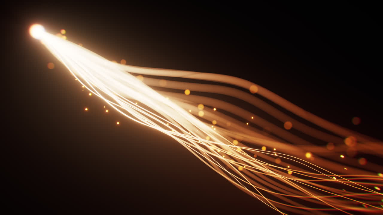 Glowing golden neon curve lines background, 3d rendering