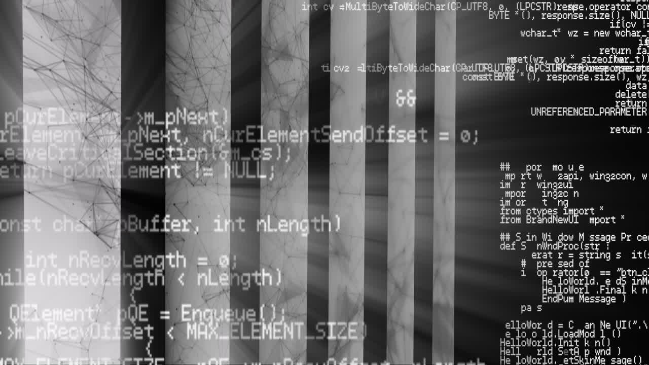 Animation of data processing and shapes on gray background