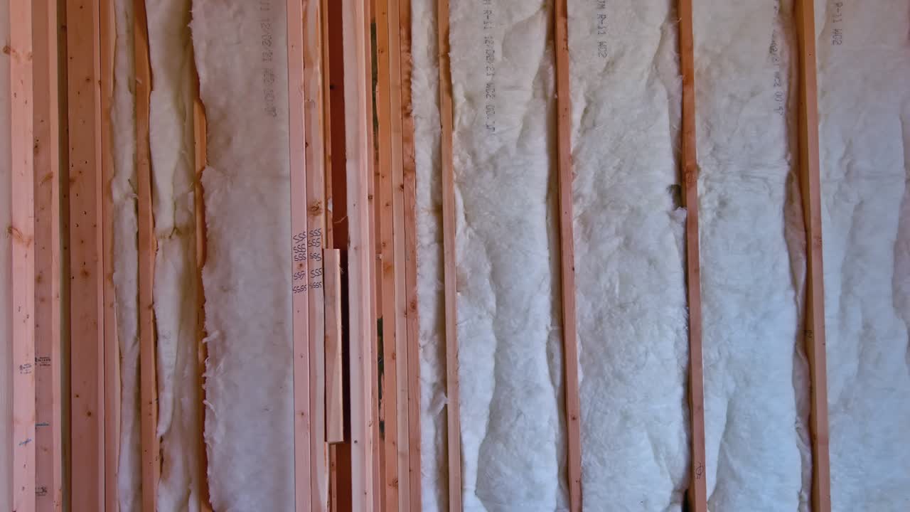 Insulating rock wool insulation in wooden frame for future walls for cold barrier