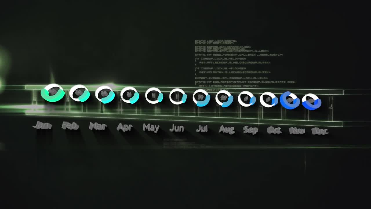 Animation of data processing over black background