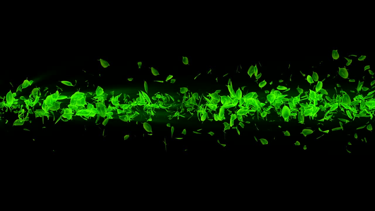 vórtice de hojas verdes. espiral partícula brillante de hojas estacionales. hoja danzante. colorida animación de bucle de túnel de la naturaleza.
