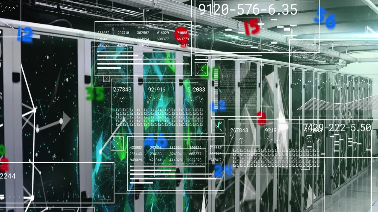 animación del procesamiento de datos a través de servidores informáticos