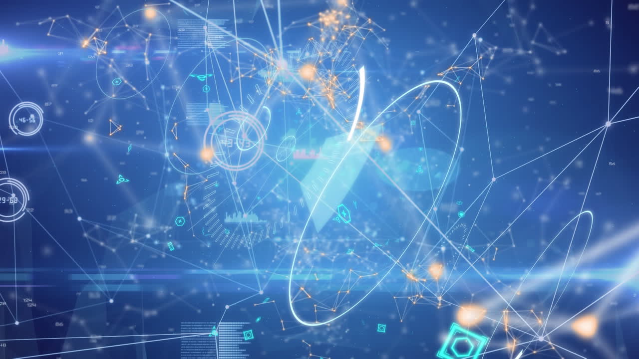 青い背景の接続ネットワークとデータ処理のアニメーション