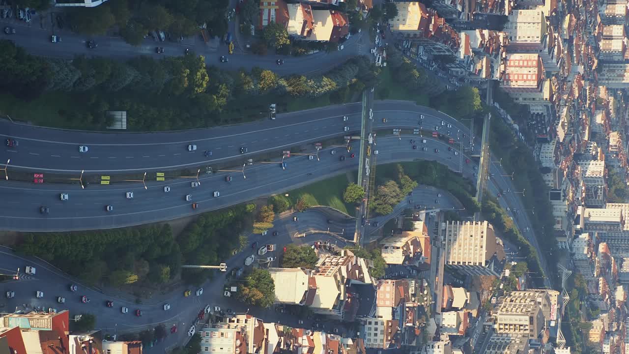 Aerial View of a City with Roads and Traffic