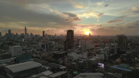 great aerial view flight at city district siam bangkok thailand sunset 2022