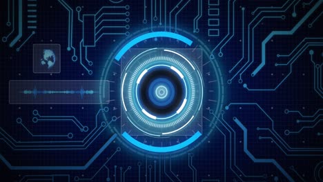 animación de escaneos y procesamiento de datos a través de una placa de circuitos informáticos